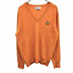【中古】[印象AB] LYLE＆SCOTT ニット セーター Vネック 鳥刺繍 フリーダムスリーブ 長袖 ウール100% 40 オレンジ オレンジ×黒×黄 メンズ(レディース？)
