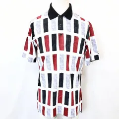 【中古】[印象A] MASTERS マスターズ ポロシャツ / カットソー メンズ M レッド×ネイビー×ホワイト 赤×紺×白 化繊系の生地感 マーブル柄 アート柄 半袖 胸ポケットのサムネイル