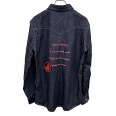 【中古】[印象A] LEVI'S デニムシャツ ウエスタン ドットボタン 背中刺繍 英字 ハート 長袖 綿100% S ネイビー 紺×ピンク×赤×黒 レディース(メンズ？)