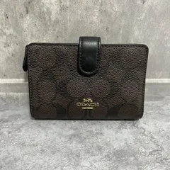【COACH】コーチ シグネチャー柄二つ折り財布 キャンバス×レザー レディース メンズ ユニセックス ブラウン 茶色 ブラック 黒色 ロゴ入り ウォレット 型番23553