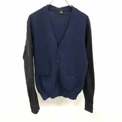 【中古】[印象B] HARE ハレ ニット / カーディガン レディース S ネイビー×ブラック 紺 綿100% ボタン留め Vネック シャツスリーブ 切り返し生地 長袖のサムネイル