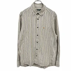【中古】[印象AB] Golden Bear ゴールデンベア シャツ メンズ M 緑×茶系×黒×白 綿100% ストライプ ボタンダウン 長袖 ポケットにクマの刺繍 ロングテールのサムネイル