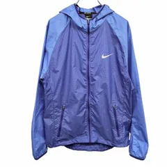 【中古】[印象AB] ナイキ ランニング NIKE RUNNING 薄手 ジップアップ パーカー ジャケット 裏地無し 長袖 格子柄 ラグラン ポリ100% L ブルー 青×紺 メンズ