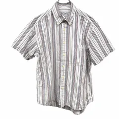 古着 チャップス ラルフローレン CHAPS RALPH LAUREN シャツ ボタンダウン ストライプ 半袖 ポケットにロゴ刺繍 綿100% M 紺×赤×白系 メンズ