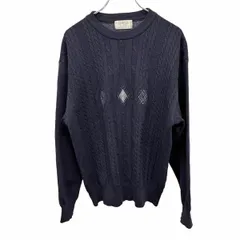 【中古】[印象AB] SIMPLE LIFE シンプルライフ ケーブルニット / セーター メンズ M ネイビー 紺 ウール100% アーガイル 長袖 ロングスリーブ 丸首のサムネイル