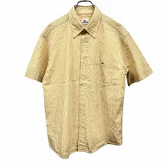 【中古】[印象AB] LACOSTE ラコステ シャツ メンズ 3 オレンジイエロー 黄色系×白×黒 綿100% ストライプ ボタンダウン ワニの刺繍 半袖 胸ポケットのサムネイル