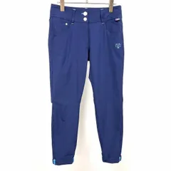 【中古】[印象AB] FILA GOLF フィラゴルフ テーパードパンツ レディース M 青 ポリエステル×ポリウレタン ロゴ刺繍 ジップフライ ウエストの内側に滑り止め 薄手 裾ダブル 膝裏にベンチレーションスリットのサムネイル