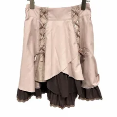 古着 axes femme スカート ひざ丈 花柄レース レースアップ ウエストゴム 裏地付き ポリ100% M ベージュピンク ピンク系×茶 レディース