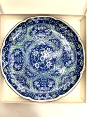 希少　大皿　龍峰　緑彩　プレート　花柄　染付　絵皿　昭和レトロ　アンティーク　ヴィンテージ A8009A08