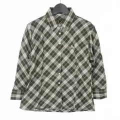 バーバリー ロンドン BURBERRY LONDON チェックシャツ ブラウス ロゴ刺繍 七分袖 コットン Lサイズ カーキ グリーン 緑