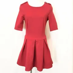 古着 ザラウーマン ZARA WOMAN カットソー ワンピース ストレッチ 裏地無し ひざ丈 綿×ナイロン×ポリウレタン M レッド 赤 レディース