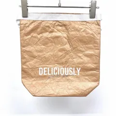 【中古】[印象AB] ジェラートピケ gelato pique ペーパー保冷バッグ ベルト一体 英字プリント ストライプ エコバッグ ブラウン×ホワイト 茶系 レディースのサムネイル