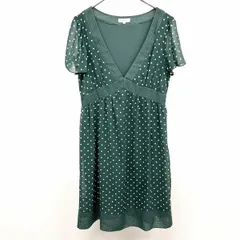 【中古】[印象AB] ロペピクニック ROPE PICNIC 薄手 Vネック シフォンワンピース 裏地付き ドット柄 半袖 ポリ100% 38 グリーン×ホワイト 緑 レディース