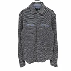 古着 BANANA REPUBLIC カットソーシャツ ボーダー スリムフィット 長袖 両胸ポケット 綿100% S ダークネイビー 濃紺×白 メンズ(レディース？)