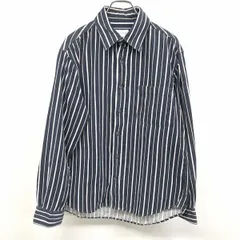 【中古】[印象B] converse コンバース コーデュロイシャツ メンズ M ネイビー×ピンク×ホワイト 紺 綿100% ストライプ 長袖 胸ポケット ロングテールのサムネイル