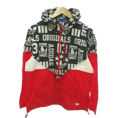 アディダスオリジナルス adidas originals コロラド ウィンドブレーカー ジャケット F 赤 レッド 黒 ブラック 総柄 フード ジップアップ/HW ■ECA002
