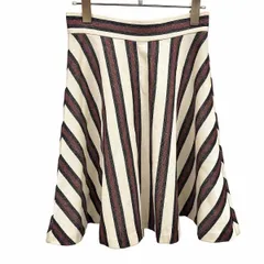 【中古】[印象A] UNITED ARROWS BEAUTY＆YOUTH ビューティーアンドユース スカート レディース M ボルドー×アイボリー×ダークネイビー 綿×アクリル フレア 後ろファスナー ひざ丈 ストライプ 裏地付き