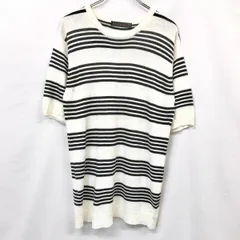古着 センスオブプレイス SENSE OF PLACE 薄手 ニット セーター ボーダー 半袖 レーヨン×麻×綿 L オフホワイト×ブラック 白系×黒 レディース