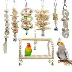 バードトイ 7点セット 鳥の遊び場 原木 吊り下げ 鈴 ブランコ オウム YFFSFDC おもちゃ 噛む玩具 鳥グッズ インコおもちゃ ストレス解消 ベル (7点セット)