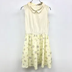 古着 OLIVE des OLIVE ノースリーブ襟付きワンピース スカートに裏地付き 少し透け感 花柄×チェック ヘザーベージュ×グリーン レディース