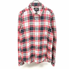 【中古】[印象B] BEAMS ビームス シャツ メンズ M レッド×ブルー×ブラック×オフホワイト 赤系 綿×ポリエステル×ポリウレタン ポケット無し チェック ワイヤー襟 長袖のサムネイル