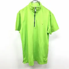 古着 キャロウェイ Callaway ゴルフシャツ ハーフジップカットソー ハイネック 細かいドット柄 半袖 日本製 ポリ100% L グリーン 黄緑 メンズ