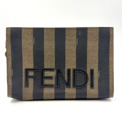 FENDI ペカン柄 PVC カーキブラウン クラッチバッグ ゴールド