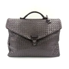BOTTEGA VENETA イントレチャート レザー ダークブラウン ビジネスバッグ シルバー