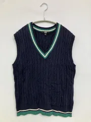 UNIQLO ユニクロ ベスト M ネイビー 無地 ライン柄