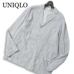 UNIQLO ユニクロ 春夏★ リネン ブレンド ストライプ テーラード ジャケット 大きいサイズ Sz.XL メンズ