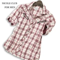NICOLE CLUB FOR MEN ニコルクラブ フォーメン 襟袖ワイヤー★ 麻 リネン混 半袖 チェック ウエスタン シャツ Sz.46 メンズ