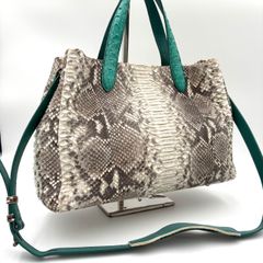 ☆希少レトロ本革パイソン2wayショルダーバッグ緑ゴールド金具 - メルカリ