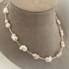 ビーズ入り★淡水本真珠★ツインバロック★ハンドメイド★ファッション★デザイン★ネックレス