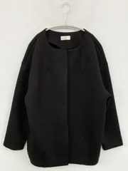 ノーカラージャケット M ブラック 無地 ミドル丈