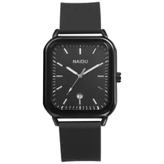 【人気商品】クォーツ ウオッチ カジュアル ゴムベルト おしゃれ アナログ ブラック メンズ 防水: レディーズ ファション カレンダー アクセサリー - シリコン 誕生日 記念日 腕時計 クリスマス バレンタインデー スクエア 彼氏プレゼント