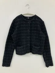 UNIQLO ユニクロ カーディガン/ボレロ M ブラック ツイード チェック柄 ショート丈 長袖