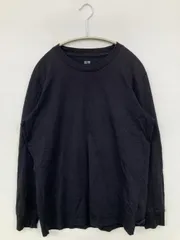 UNIQLO ユニクロ Tシャツ/カットソー M ブラック 無地 ミドル丈 長袖 クルーネック(丸首)