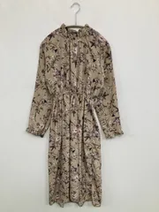 ワンピース ベージュ 花柄・ボタニカル柄 長袖 ミモレ・半端丈 フレア