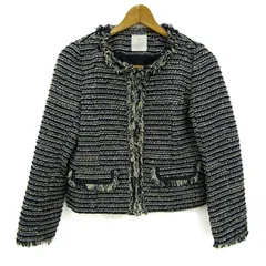 エージーバイアクアガール ノーカラージャケット アウター ツイード レディース Mサイズ 紺×白 AG by aquagirl 【中古】