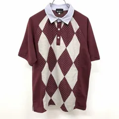 【中古】[印象B] THE SHOP TK MIXPICE ザ・ショップ ティーケー ミクスパイス ポロシャツ メンズ L ボルドー×ヘザーグレー 赤茶系 ラグランスリーブ 袖口スリット ハーリキンチェック×ドット柄 切り返し生地 鹿の子 半袖のサムネイル