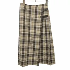 古着 NATURAL BEAUTY BASIC Aライン ラップ風 スカート チェック 一部プリーツ 裏地付き ポリ×レーヨンなど XS ブラウン 茶×青 レディース
