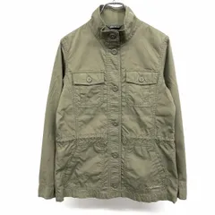 【中古】[印象AB] Eddie Bauer エディーバウアー シャツジャケット / カバーオール レディース XS グリーン 綿×ナイロン ウエストの内側に調節紐 ロゴ刺繍 背中の裾にスリット 長袖 薄手 リップストップ ハイネック 裏地無しのサムネイル