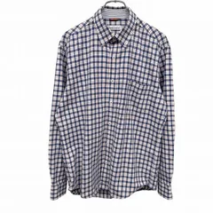 【中古】[印象AB] HUSH PUPPIES ハッシュパピー ボタンダウンシャツ メンズ M ブルー 青×赤×白 綿100% チェック×ヘリンボーン 胸ポケットに犬の刺繍 長袖のサムネイル