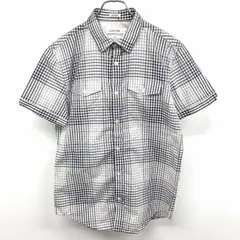 【中古】[印象B] Calvin Klein カルバンクライン シャツ レディース S ネイビー×ホワイト×グレー 綿100% チェック 両胸フラップポケット 半袖のサムネイル