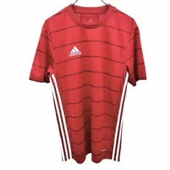 古着 アディダス エアロレディ Tシャツ スポーツシャツ ボーダー サイドにスリーライン ロゴ刺繍 半袖 ポリ100% S 赤 メンズ(レディース？)