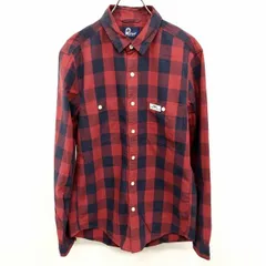 【中古】[印象AB] PEN FIELD ペンフィールド シャツ メンズ M レッド系×ネイビー系 綿100% コットン チェック ポケットにロゴワッペン 長袖 両胸ポケットのサムネイル