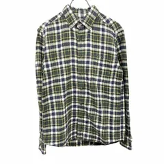 【中古】[印象BC] Green Label Relaxing シャツ メンズ S グリーン 緑×紺×黄×白 綿100% スリムフィット 微起毛 ネップ チェック×ヘリンボーン ボタンダウン 長袖のサムネイル