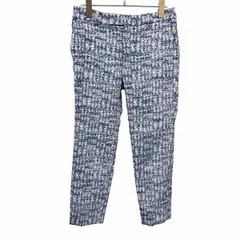 古着 ユナイテッドアローズ UNITED ARROWS パンツ 僅かにテーパード 日本製 ポリ×レーヨン 36 ブルー 青×白 (ラメ糸：シルバー) レディース