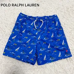 美品 POLO RALPH LAUREN ポロラルフローレン  水着 ヨット柄 ブルー 青  キッズ ボーイズ M 150サイズ ポリエステル  海水浴 プール 旅行 ボードショーツ 海パン レジャー ビーチ 総柄 ポニー刺繍 夏休み 水遊び 子供
