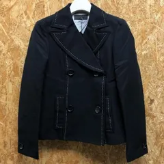 【中古】[印象BC] ICB アイシービー レディース サイズ6 ブラック×ホワイト 黒×白 綿100% 【日本製】ICB ジャケット 背抜き裏地 リーファーカラー ダブル 長袖のサムネイル